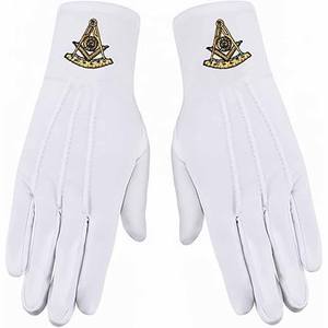 ถุงมือหนังสีขาวของสมาคมฟรีเมสัน พร้อมสัญลักษณ์วงกลมและเข็มทิศสีน้ำเงิน - Product Image 3