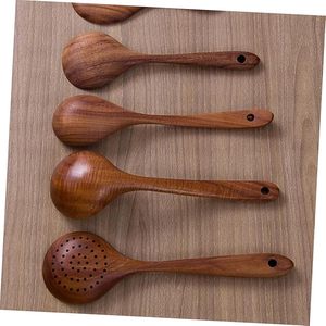Cuillère à passoire à long manche ustensiles d'écumoire en bois cuillères à riz de cuisson ustensile de cuisine 28.5x8cm marron au prix d'usine - Product Image 2