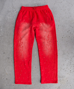 OEM Pantalon évasé de détresse vintage en coton éponge française avec logo en strass personnalisé pantalon de survêtement épais sérigraphié pour hommes - Product Image 3