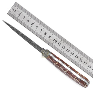 มีดเหล็กดามัสกัสปรับแต่ง DD-DAM-554ที่มีด้ามจับ Micarta แบบมีลายนิ้วมือสีน้ำตาลและสีขาวสำหรับล่าสัตว์ - Product Image 6