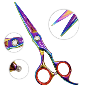 Ciseaux de barbier professionnels R.A.A.INTERNATIONAL modèle RAA-156, acier inoxydable, lames de coupe longue durée en titane arc-en-ciel - Product Image 1