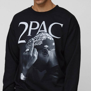 Haute qualité dernière conception noir surdimensionné Tupac licence imprimé hommes sweat personnalisé coton mélangé sweat-shirt en gros - Product Image 3