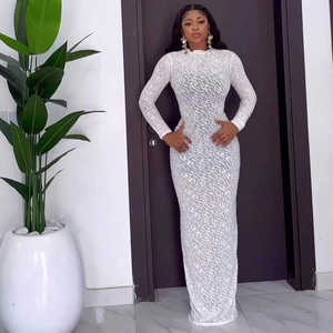 <b>New</b> Arrival Womens O-Neck Beaded Crystal Embellished Knit <b>Dress</b> <b>Straight</b> Silhouette Long Sleeves Floor-Length Party <b>Style</b> <b>Dress</b> - Product Image 4