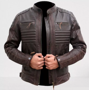 Hombres Otoño Estilo popular Hombres Chaqueta de cuero Venta al por mayor Moda Cool Zipper Chaquetas de cuero de vaca para hombres - Product Image 1
