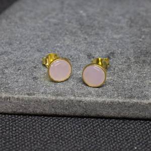 Joyería fina de lujo, pasador de piedras preciosas de cuarzo rosa genuino para mujer, pendientes de tuerca chapados en oro de Plata de Ley 925 sólida de alta calidad - Product Image 1