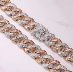 Cadena Cubana de Dos Tonos de 18 mm, Cadena Cubana de Moissanita, Acero Inoxidable 925, Colgantes y Dijes Finos - Product Image 2