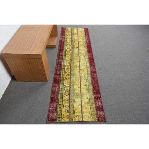 Classic Large Area Turkish Rug 2.1 X 7.7 ft <b>Yellow</b> Red Kilim Style with Abstract Pattern <b>Wool</b> Latex Backing 10mm Thickness - Product Image 1