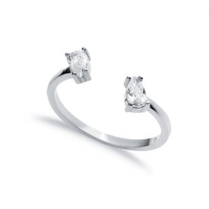 Elegant Double Drop Design Zirconia Stone <b>Adjustable</b> <b>Ring</b> Wholesale 925 Silver Sterling Jewelry - Product Image 4