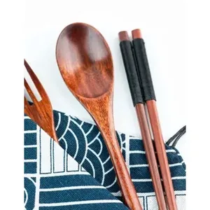 Ensemble de couverts en bois faits à la main avec baguettes, cuillère et fourchette Ensemble cadeau de couverts élégants Argenterie de qualité supérieure au meilleur prix - Product Image 3