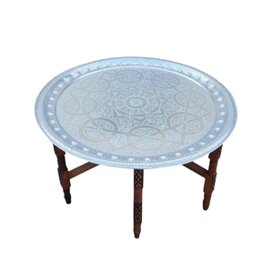 Mesa de Metal marroquí grabada real diseño hecho a mano mesa de centro antigua marroquí decorativa redondeada - Product Image 5