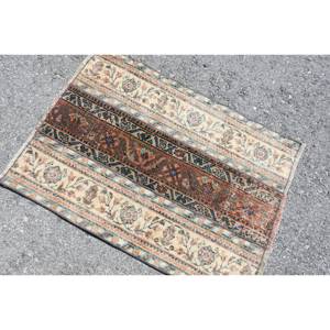 พรมขนสัตว์สีเบจสีน้ำตาล2.3x3.1ft แบบคลาสสิกงานเย็บปะติดปะต่อกันแบบตุรกีสำหรับทางเข้าห้องนั่งเล่นห้องนอนห้องโถงทำจากยาง - Product Image 4