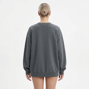 Suéter de Punto para Mujer, Formal, Color Gris Sólido, Hombros Caídos, Cuello Redondo, 100% Algodón, Bordado, Manga Larga - Product Image 2