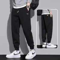 Celana Panjang Kasual Pria Ukuran Besar Model Longgar Musim Gugur, Fashion Sporty Remaja, Anti Air, Anti Kusut, Berlapis Fleece Bermotif