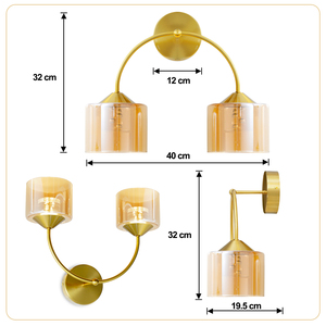 โคมไฟติดผนังอลูมิเนียมอัลลอยด์ทันสมัย ​​หัวคู่ โคมแก้วสีดำ E27 LED 3500K แสงวอร์มไวท์ สำหรับห้องนั่งเล่น - Product Image 6