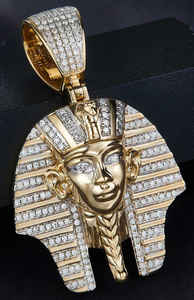 Nouveauté Pendentif en argent sterling 925 glacé avec moissanite, roi pharaon égyptien Toutankhamon, clarté VVS, plaqué or 14 carats, rhodié, charme pour homme - Product Image 4