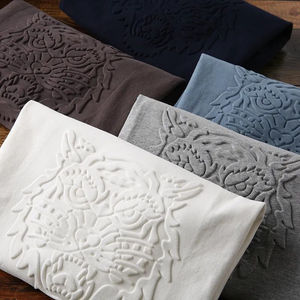 เสื้อยืดผ้าฝ้ายแท้สำหรับผู้ชายเสื้อเชิ้ตวินเทจแบบเรียบง่ายลายนูนสีทึบโลโก้ตามสั่ง100% สบาย - Product Image 5