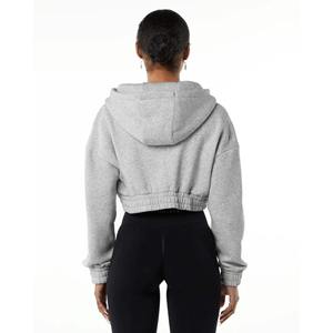 55% algodón, 45% Spandex Drop Shoulder Style Oversized Cropped Fit Heather Grey Mujeres Classic Capital Full-Zip Crop Hoodie - Product Image 6