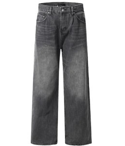 Manufacturer Wholesale High Street Men's Denim <b>Jeans</b> Baggy Wide Leg Vintage Washed <b>Button</b> <b>Fly</b> 100% Cotton OEM ODM Services - Product Image 4