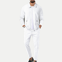 Ensemble de survêtement deux pièces pour homme, en molleton 100% coton, coupe régulière, avec poches zippées, motif losanges, grandes tailles, pour le sport transfrontalier
