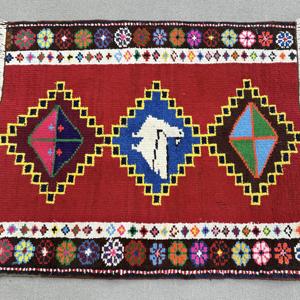 Vintage Turkish Rug, 2.7x3 ft Rug, <b>Red</b> Solid <b>Wool</b> Rug - Product Image 3