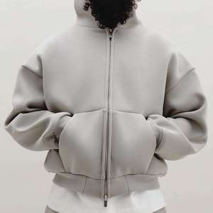 Sweat-shirts à capuche zippés pour hommes, en molleton de coton de couleur unie, coupe décontractée, avec logo imprimé sur le devant et épaules tombantes, idéaux pour l'automne - Product Image 4