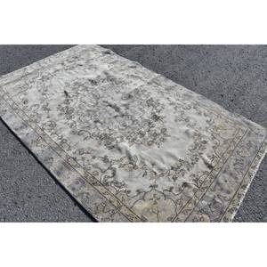 Clásico Beige gris 5,3X8,8 pies Alfombra de lana turca hecha a mano Patchwork sala de estar alfombra respaldo de látex rectángulo pasillo a rayas - Product Image 2
