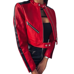 Nueva Chaqueta de Motocicleta de Piel de Vaca con Cremallera y Bordado para Mujer, Estilo Urbano, Ecológica, Impermeable, Negra y Roja - Product Image 2