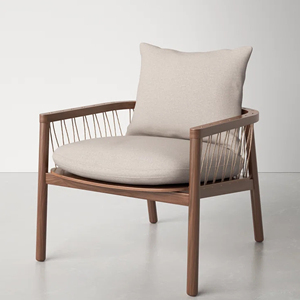 Sillón moderno de madera maciza de teca con cuerda y cojín-Nila - Product Image 6