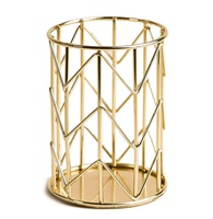 Organisateur de bureau doré avec motif porte-stylo en aluminium Vases à fleurs Conteneur de pinceaux de maquillage Coupe à crayons en métal bois laiton