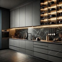Armario de cocina de acero inoxidable 304 personalizado con cajones, aparador de cocina de diseño moderno con forma de una línea a prueba de humedad para Villa