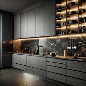 Armario de <span class=keywords><strong>cocina</strong></span> de acero inoxidable 304 personalizado con cajones, <span class=keywords><strong>aparador</strong></span> de <span class=keywords><strong>cocina</strong></span> de diseño moderno con forma de una línea a prueba de humedad para Villa - Product Image 2