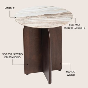 Mesa de Centro de Madera Rústica Minimalista Redonda con Detalles de Mármol - Product Image 2