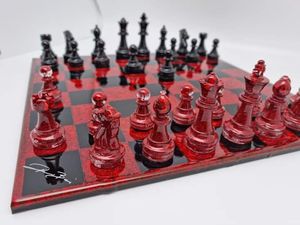 BEST QUALITE CUSTOM <b>WOOD</b> AND RESIN CHESS BOARD BOX Chess <b>Game</b> Set Luxury Resin Red Black Chess Piece by Tayyab Handicraft - Product Image 2