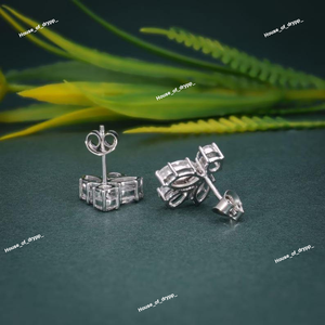 Pendientes de Botón con Flores de Diamantes de Moissanita Plateados, Elegantes, Modernos, de Lujo, con Diseño Gracioso para Mujer - Product Image 4