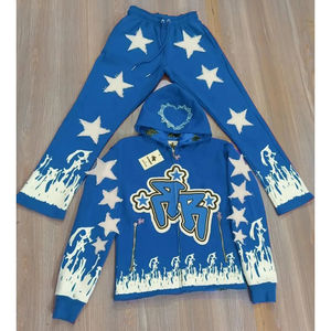 Ensembles de survêtements brodés avec écusson personnalisé en détresse Joggers empilés en coton polaire Pantalon de survêtement évasé et sweat à capuche Streetwear pour hommes - Product Image 5