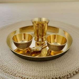 Juego Thali de cobre de calidad superior con superficie lisa de material de larga duración perfecto para servir comidas, uso en la cocina y regalar - Product Image 4