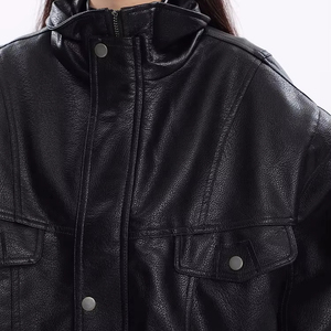 Vestes en cuir à col montant personnalisées, cuir PU de haute qualité, veste tendance au design élégant, vente en gros de vestes pour femmes - Product Image 2