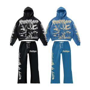 Conjunto de Sudadera con Capucha y Pantalones Deportivos con Cremallera y Efecto Desgastado por el Sol, Marca Personalizada, Fabricación 2026, Estilo Invernal para Hombre - Product Image 2