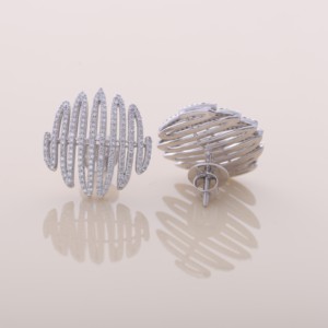 IGI Certified Multi Row Round Pave Diamond Stud <b>Earrings</b> <b>Solid</b> 925 Sterling <b>Silver</b> Wide Statement <b>Earrings</b> for Women - Product Image 5