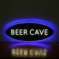 Enseigne lumineuse en acrylique pour entreprise avec support en acrylique, lumière néon en silicone pour logo personnalisé, décoration murale ovale LED, halo bleu