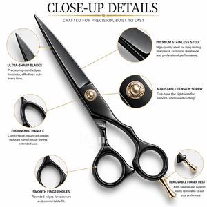 Ciseaux de coiffure professionnels 6,5 pouces en acier inoxydable noir, ciseaux de barbier de précision, outil de salon OEM - Product Image 5