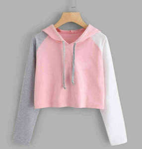 Haut court brodé en molleton respirant en polyester/coton pour femmes personnalisé Sweat à capuche court d'entraînement de gymnastique grande taille doublure de printemps automne - Product Image 3