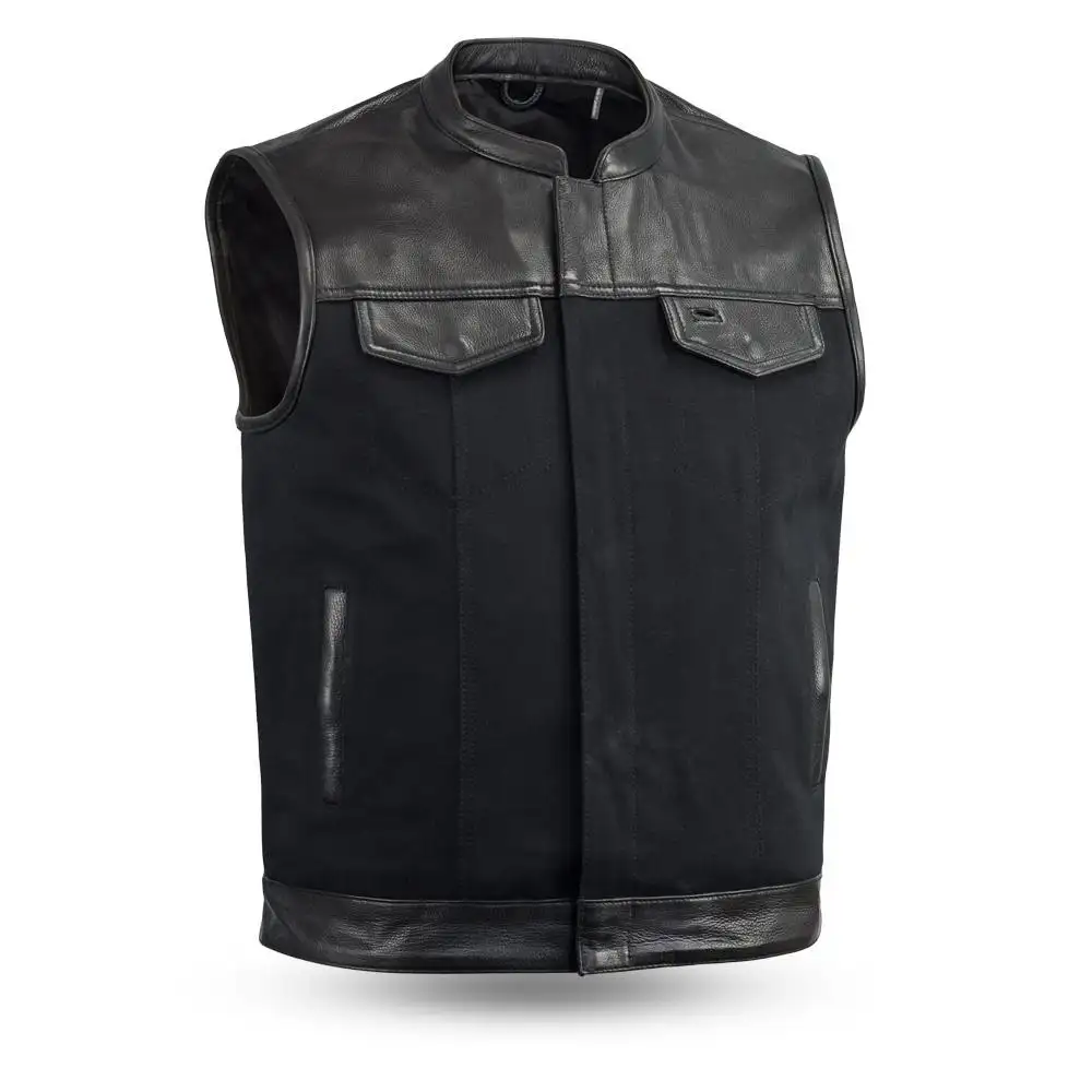 Conception sur mesure cuir hommes gilets plat en cuir noir moto Style Club équitation motard gilet