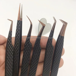 Ensemble de pinces à épiler professionnelles en or rose, pointe noire, acier inoxydable, anti-magnétique, anti-statique, extension de cils en volume, miroir - Product Image 6