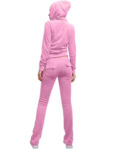 Venta al por mayor de alta calidad transpirable ligero Zip Hoodies Jogger Set mujer impreso algodón terciopelo chándal de talla grande invierno - Product Image 5