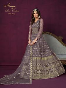 Dernier Designer Net Broderie Séquence Travail Anarkali Robe Par Fab Zone - Product Image 5