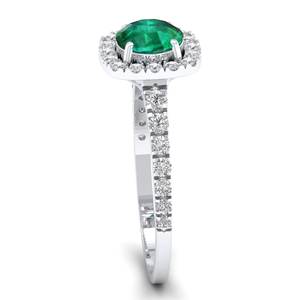 Anillo Halo con Gema de Esmeralda Natural de 0.84 Quilates, Corte Redondo, Plata de Ley 925, Moissanita VVS con Certificado GRA, Joyería Fina - Product Image 3
