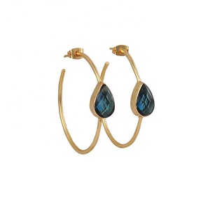 Cristal naturel quartz boucles d'oreilles créoles poire pierres précieuses ensemble déclaration boucles d'oreilles bijoux fête porter boucle d'oreille main designer cerceau bijoux - Product Image 4