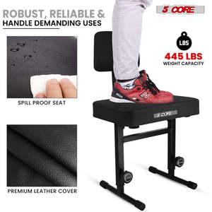 5 Core Piano Bench 3 Padded Cushioned <b>Stool</b> w Backrest Heavy Duty Musician Chair <b>Height</b> <b>Adjustable</b> - Product Image 2