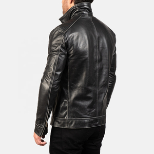 Chaqueta de cuero de moto negra brillante para hombre personalizada con cremallera de trabajo de parche mejor chaqueta de cuero de moto - Product Image 5